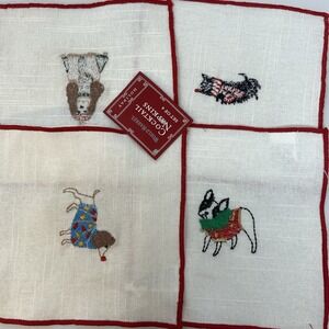 World Market Cocktail Napkins Embroidered Dogs‎ Dachshund Boston Poodle Scottie